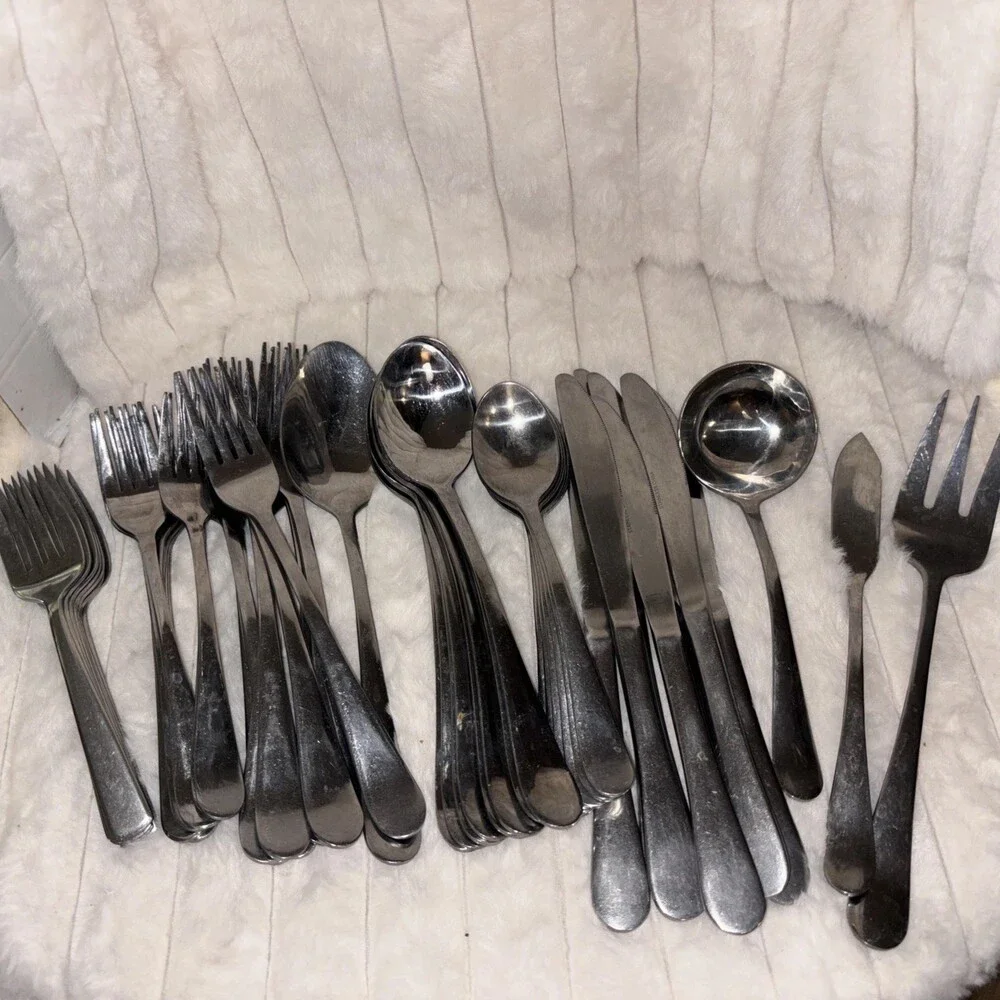 54-Piece Heavyweight Arched Handle Glossy Stainless China Flatware Service Lot